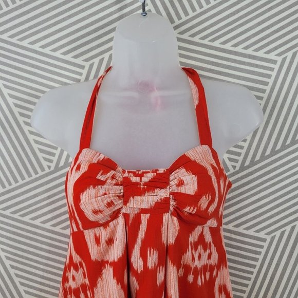 Anthropologie Meave Size 2 Dress party event Halter Tropical Ikat Orange Red - Picture 3 of 6